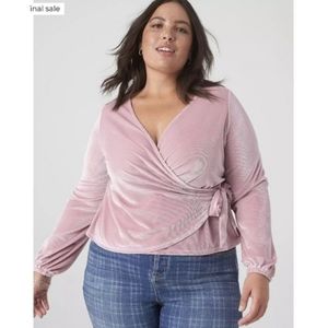 Lane Bryant Classic Blouson-Sleeve Surplice Tie Velour Top